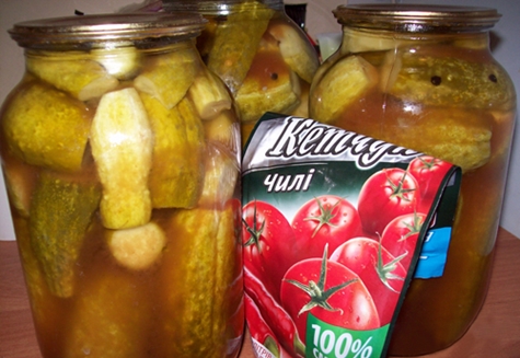 Рецепты огурцов с кетчупом чили на зиму в литровых банках